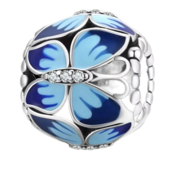 925 Silver Blue Butterfly Charm - Picture 1 of 6